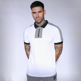 Cut And Sew Pique Polo Shirt - White/Herringbone